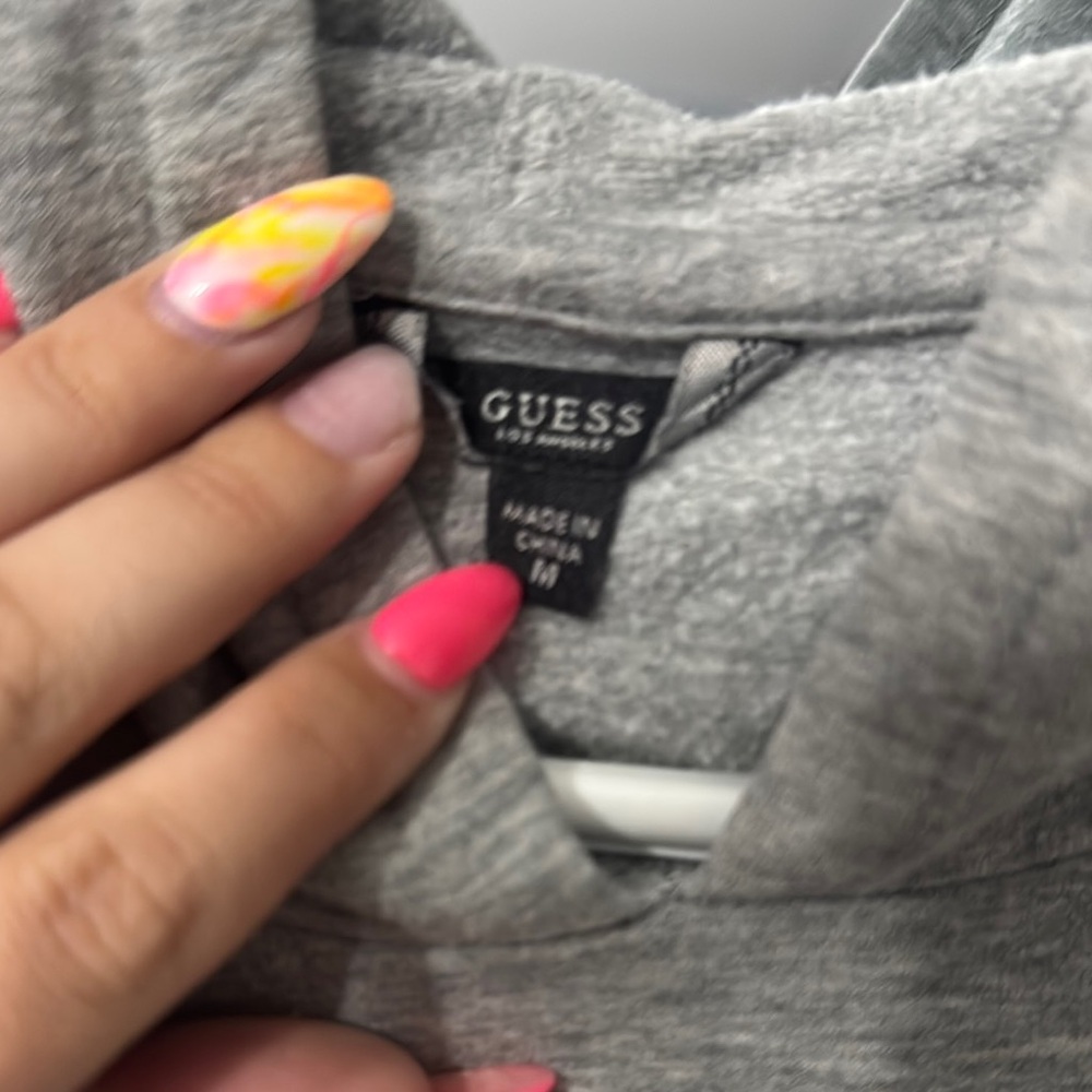 Guess Light Gray Drawstring Hoodie Sweater - Picture 3 of 3